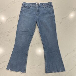Paige Rory Crop Flare Jeans High Rise Raw Hem Womens Size 32 Stretch Light Wash